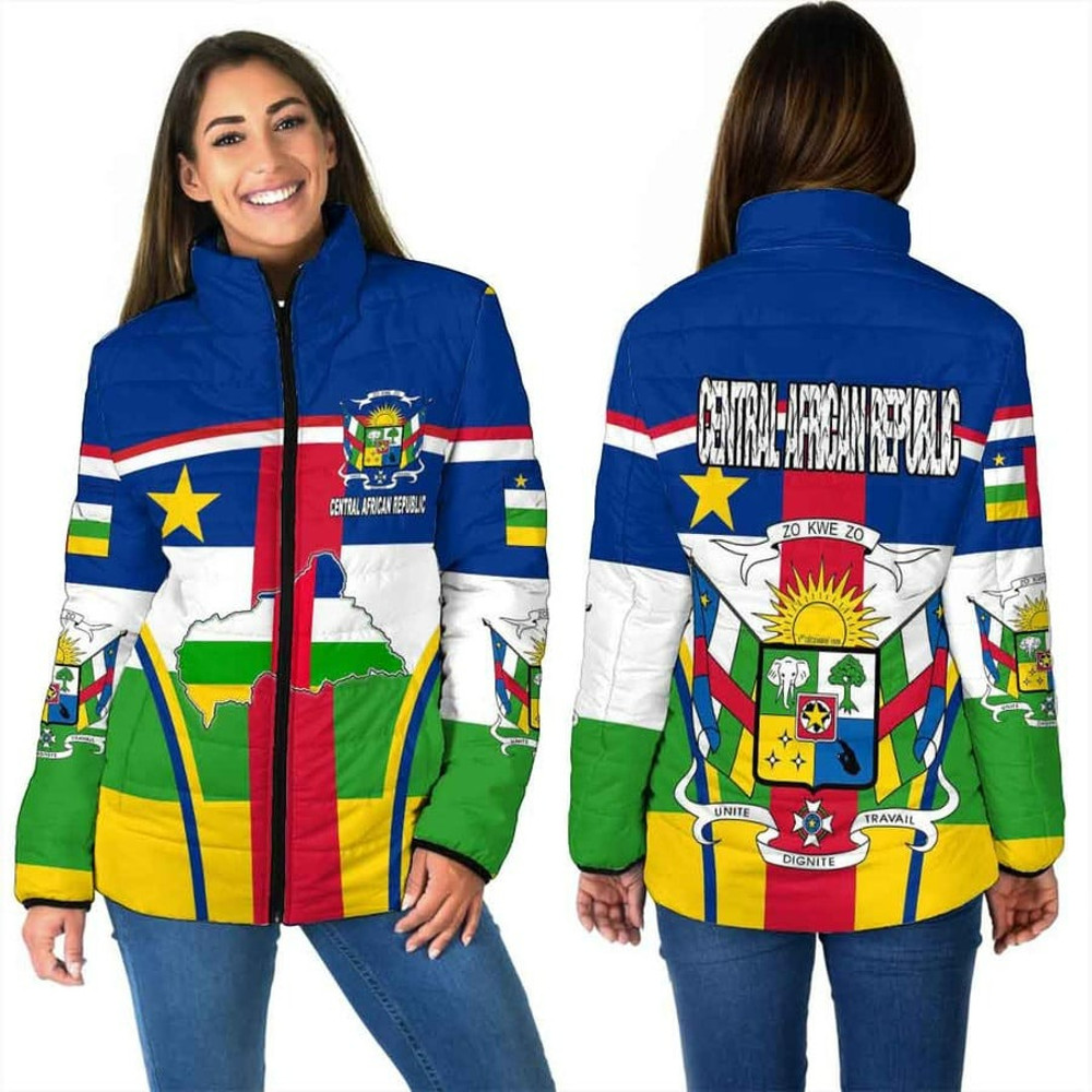 Central African Republic Active Flag Women Padded Jacket, African Padded Jacket For Men Women