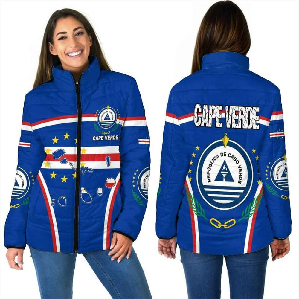 Cape Verde Active Flag Women Padded Jacket, African Padded Jacket For Men Women