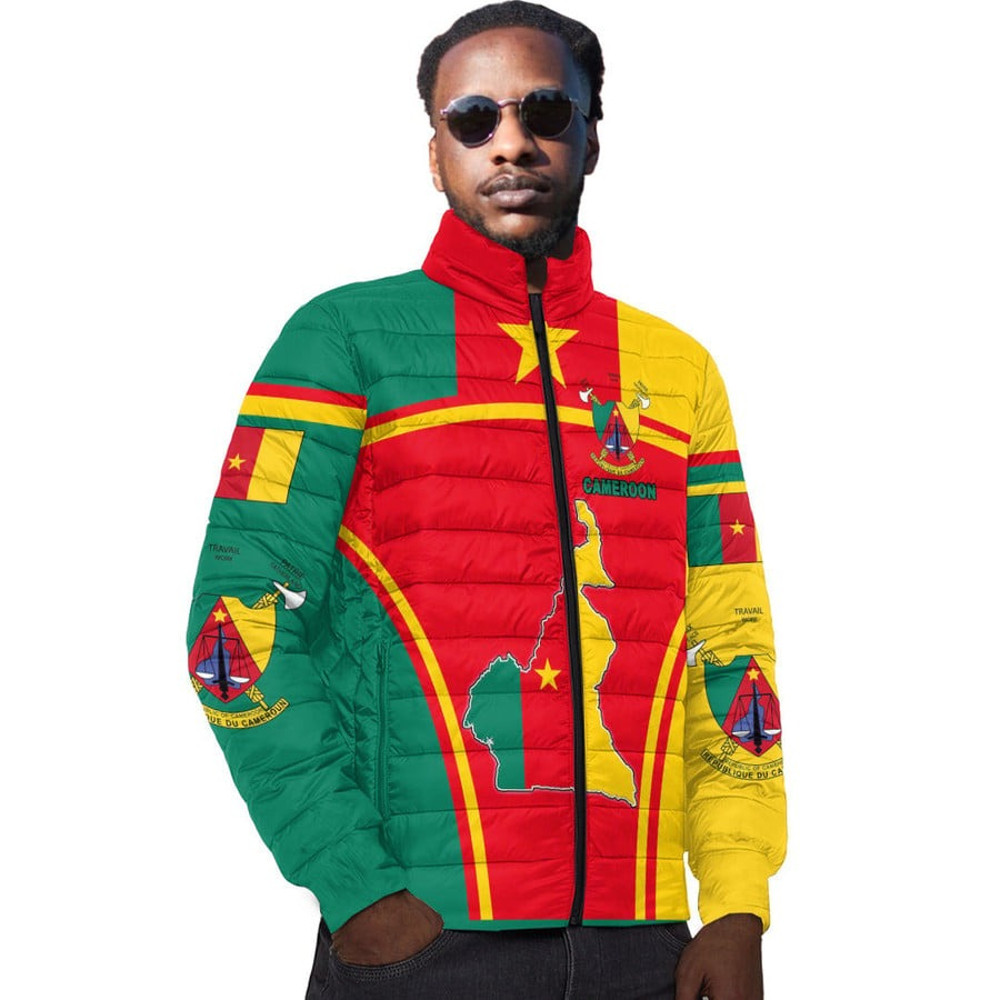 Cameroon Active Flag Padded Jacket, African Padded Jacket For Men Women