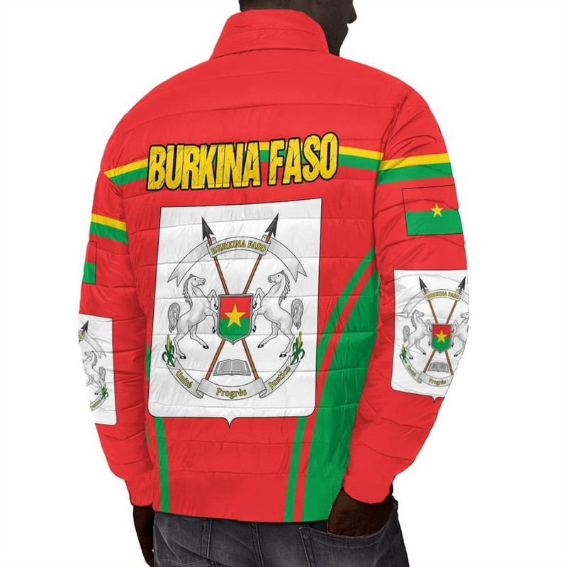 Burkiana Faso Active Flag Padded Jacket, African Padded Jacket For Men Women