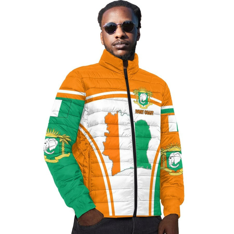 Ivory Coast Active Flag Padded Jacket, African Padded Jacket For Men Women