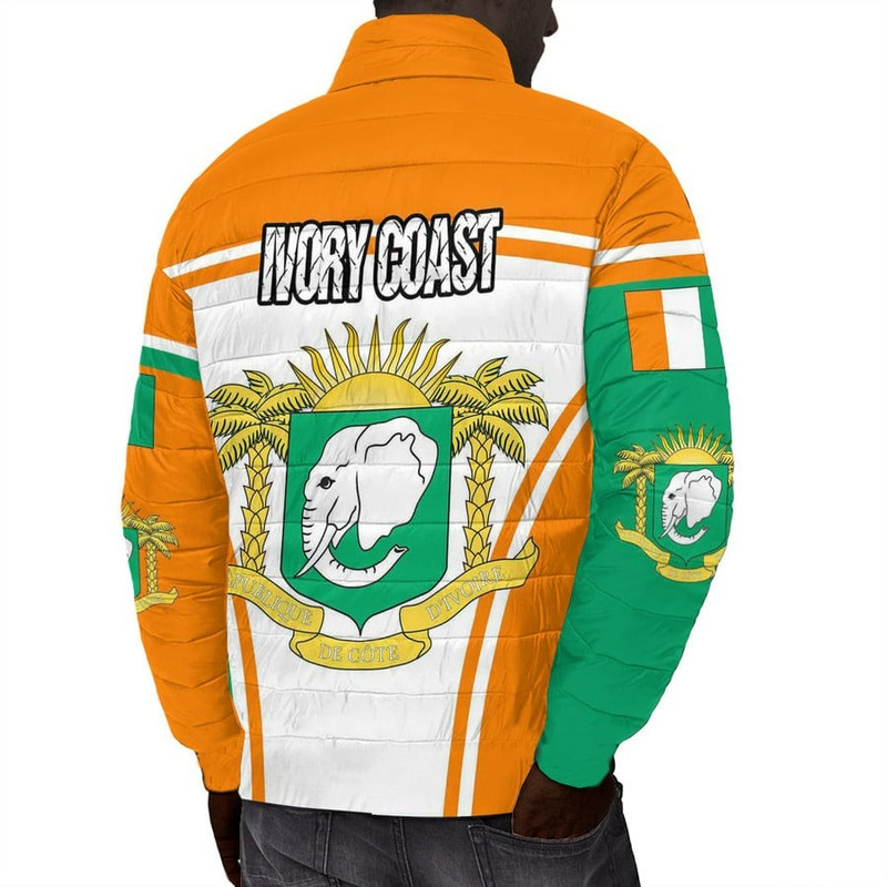 Ivory Coast Active Flag Padded Jacket, African Padded Jacket For Men Women