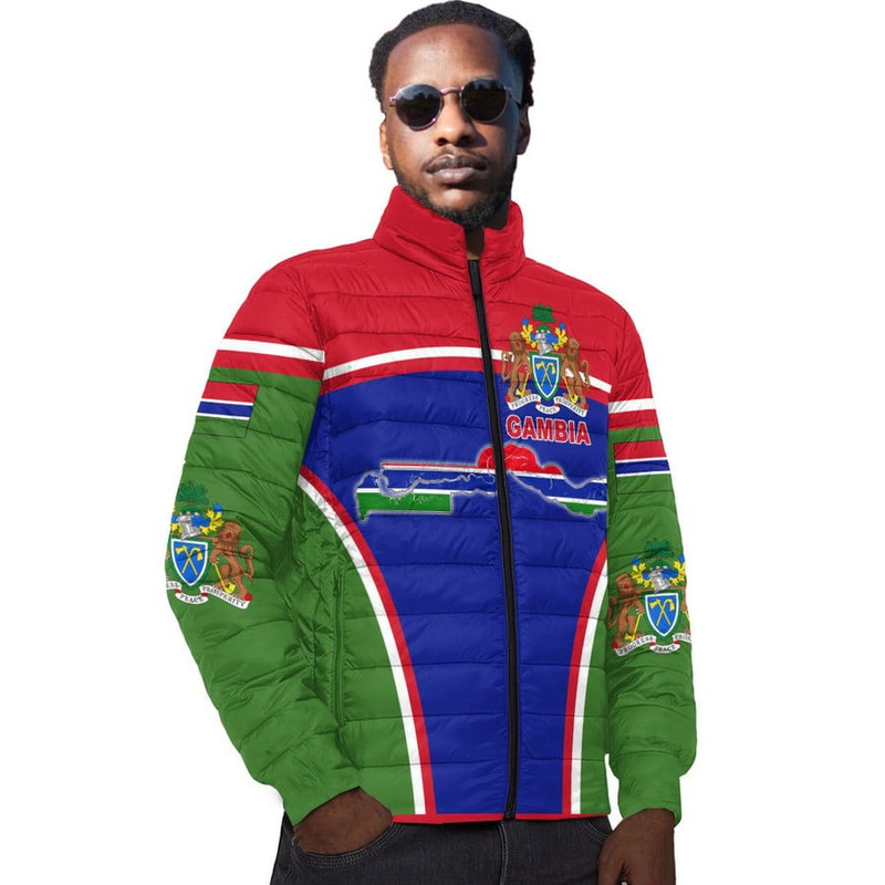 Gambia Active Flag Padded Jacket, African Padded Jacket For Men Women