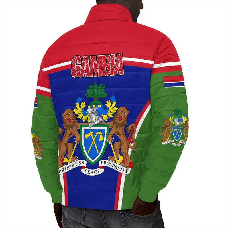 Gambia Active Flag Padded Jacket, African Padded Jacket For Men Women