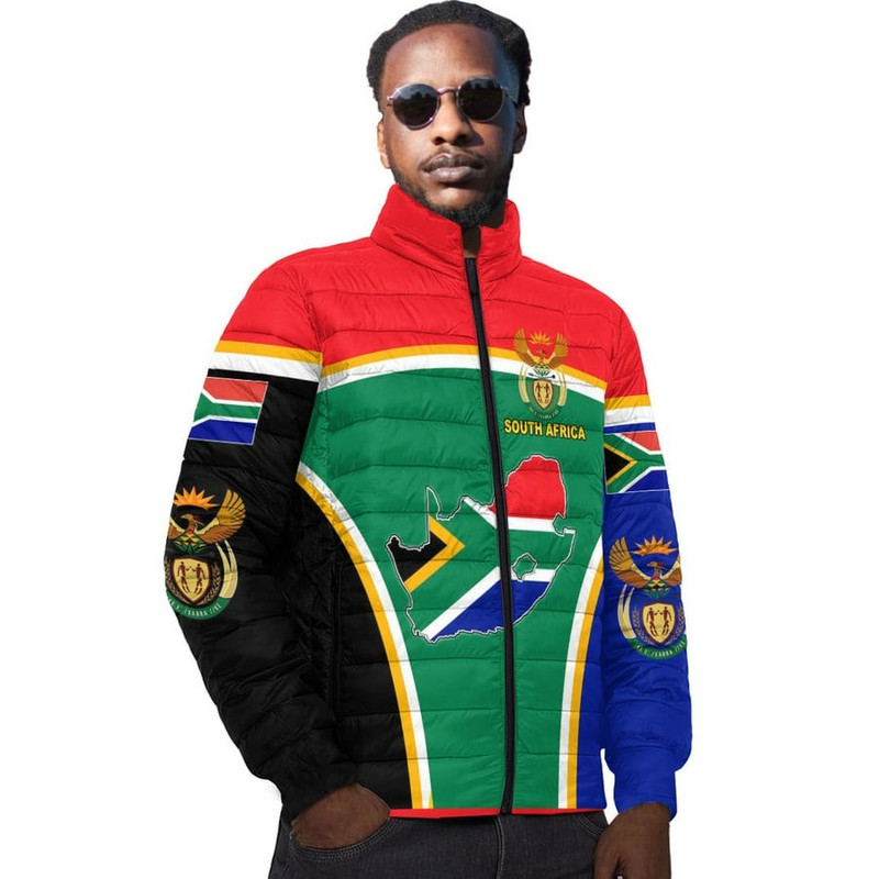 South Africa Active Flag Padded Jacket, African Padded Jacket For Men Women