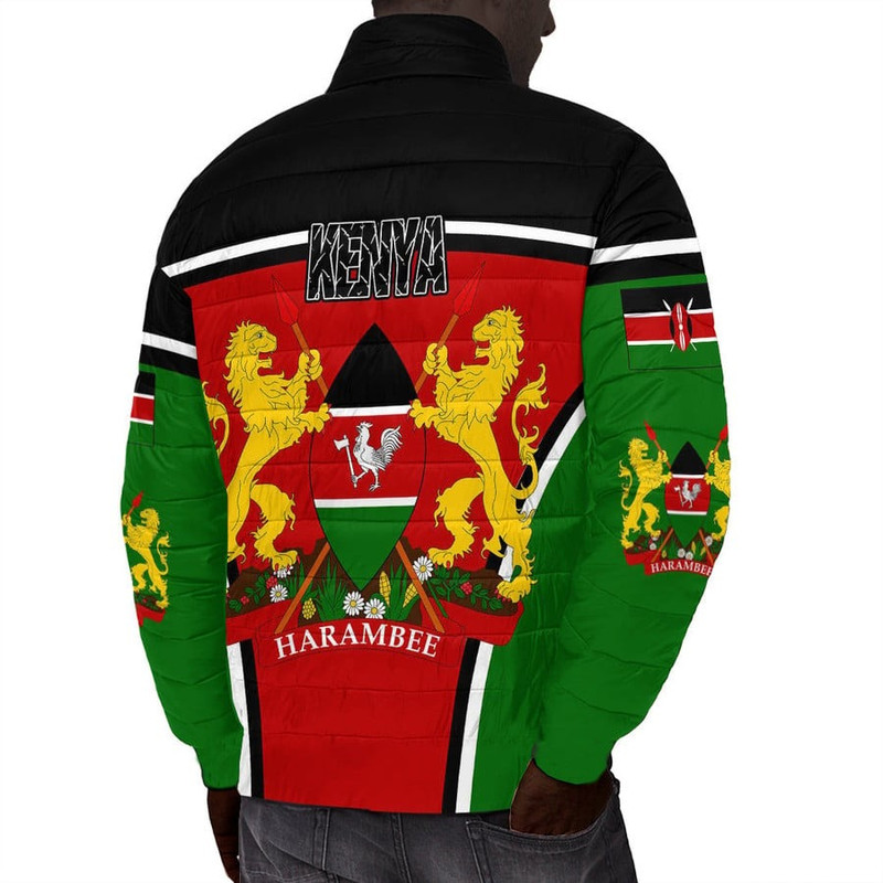 Kenya Active Flag Padded Jacket, African Padded Jacket For Men Women