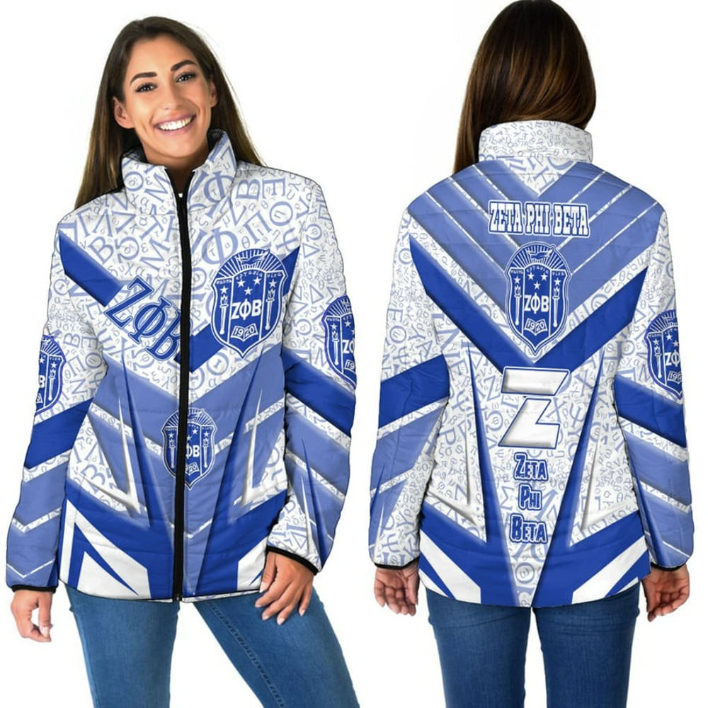 Zeta Phi Beta Sporty Style Women Padded Jacket, African Padded Jacket For Men Women