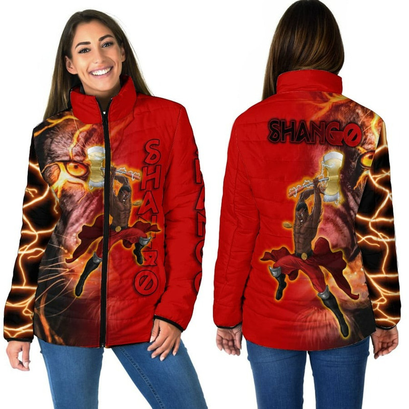 Orisha Shango Lion Women Padded Jacket, African Padded Jacket For Men Women