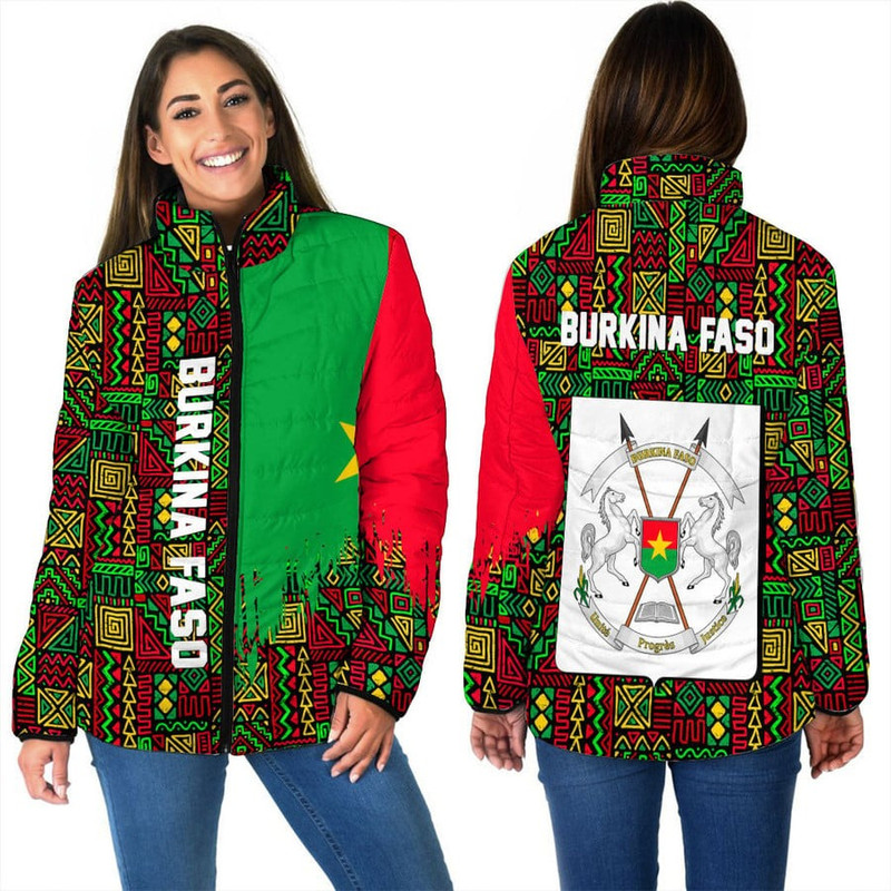 Burkina Faso Women's Padded Jacket Kente Pattern, African Padded Jacket For Men Women