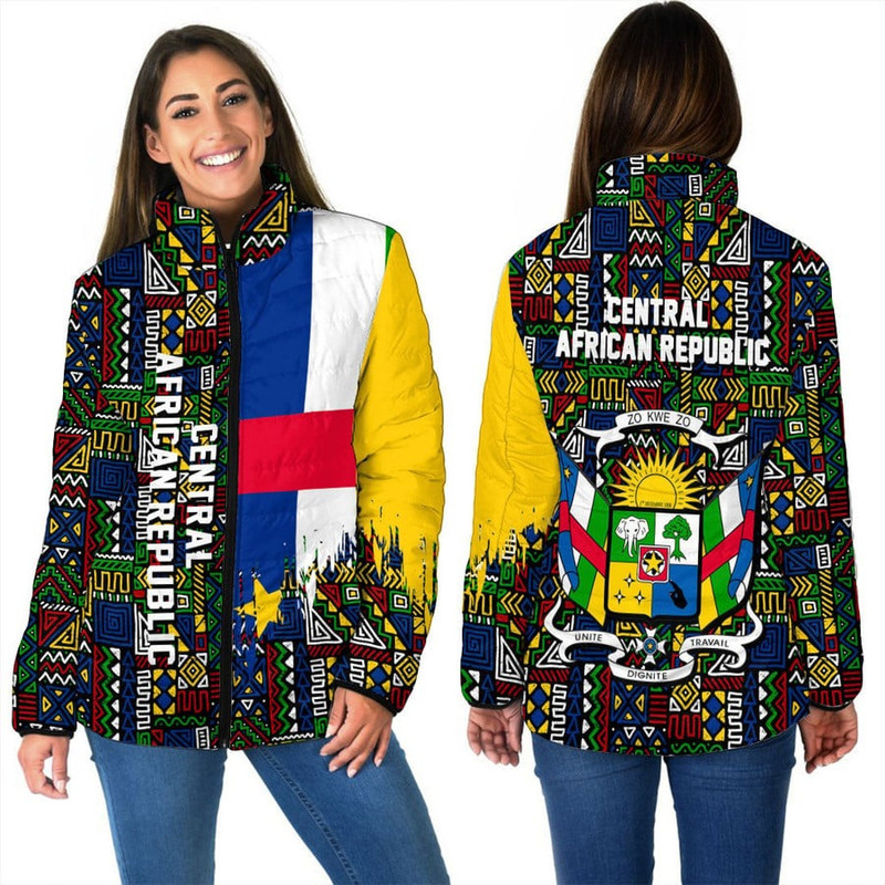 Central African Republic Women's Padded Jacket Kente Pattern, African Padded Jacket For Men Women