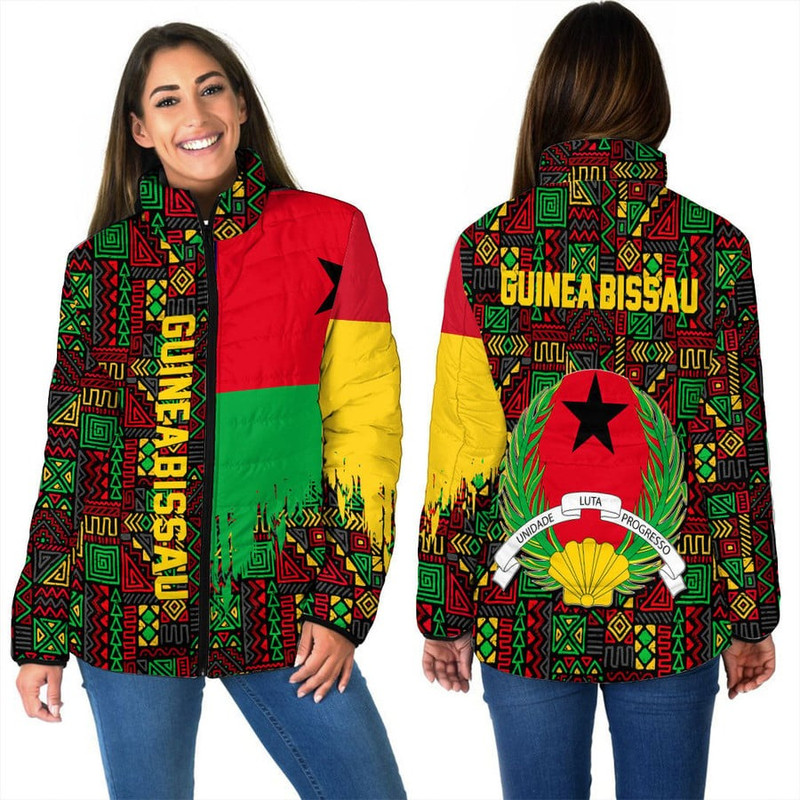 Guinea Bissau Women's Padded Jacket Kente Pattern, African Padded Jacket For Men Women