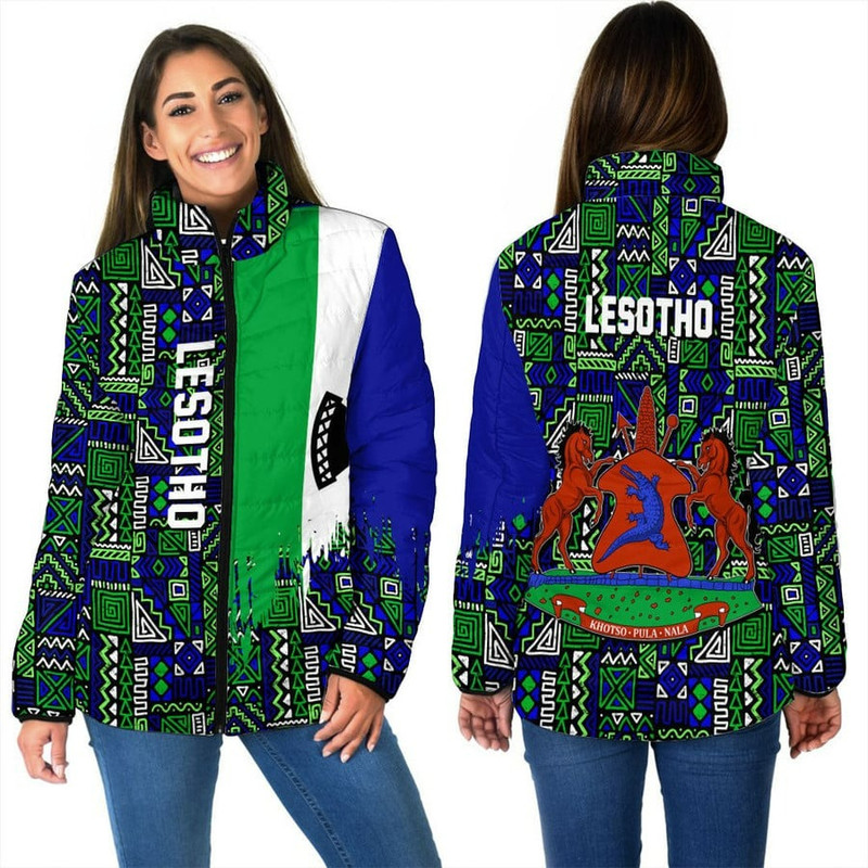 Lesotho Women's Padded Jacket Kente Pattern, African Padded Jacket For Men Women