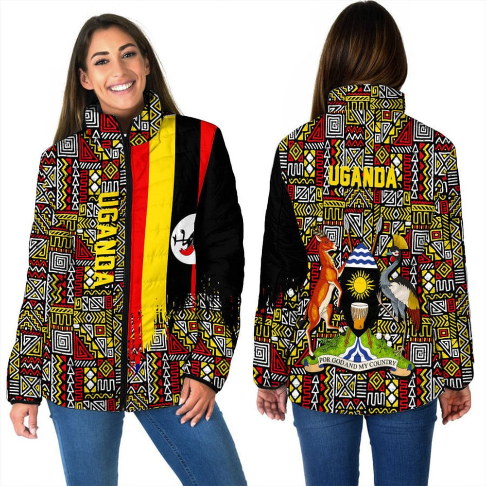 Uganda Women's Padded Jacket Kente Pattern, African Padded Jacket For Men Women