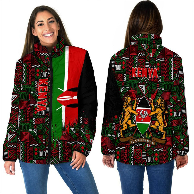 Kenya Women's Padded Jacket Kente Pattern, African Padded Jacket For Men Women