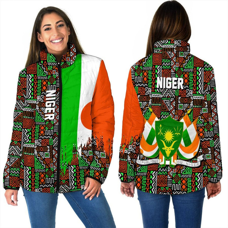 Niger Women's Padded Jacket Kente Pattern, African Padded Jacket For Men Women