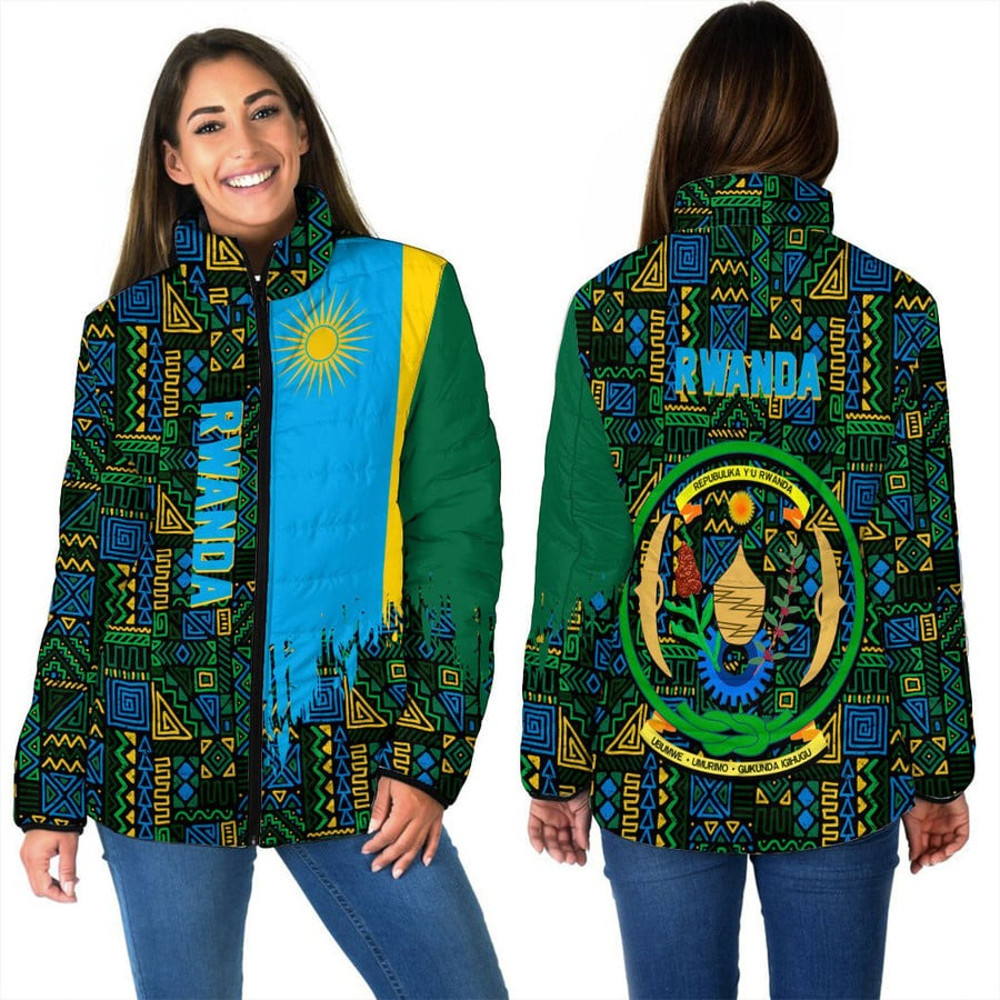 Rwanda Women's Padded Jacket Kente Pattern, African Padded Jacket For Men Women