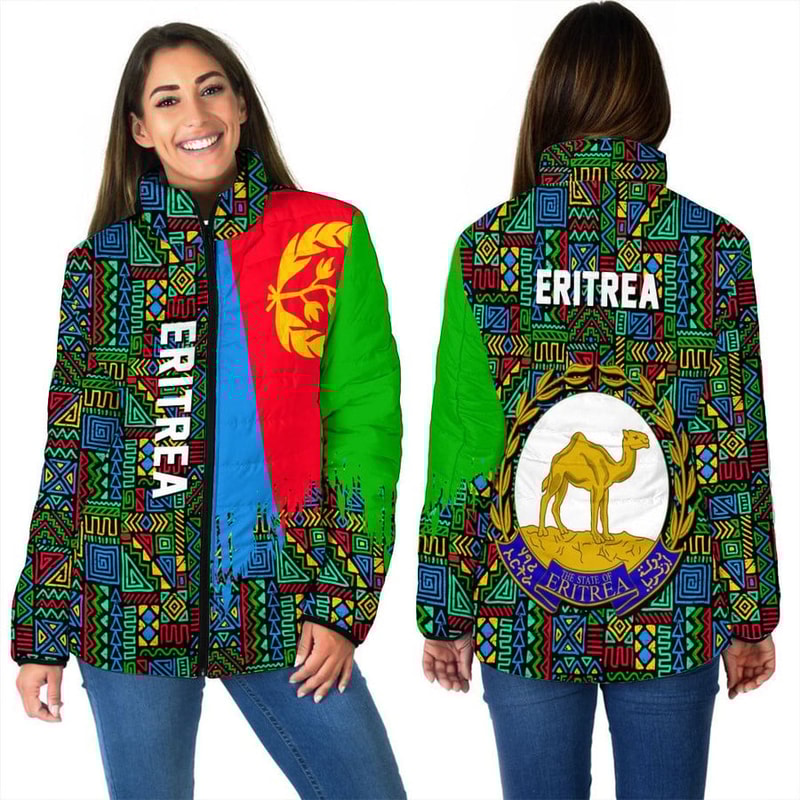 Eritrea Women's Padded Jacket Kente Pattern, African Padded Jacket For Men Women