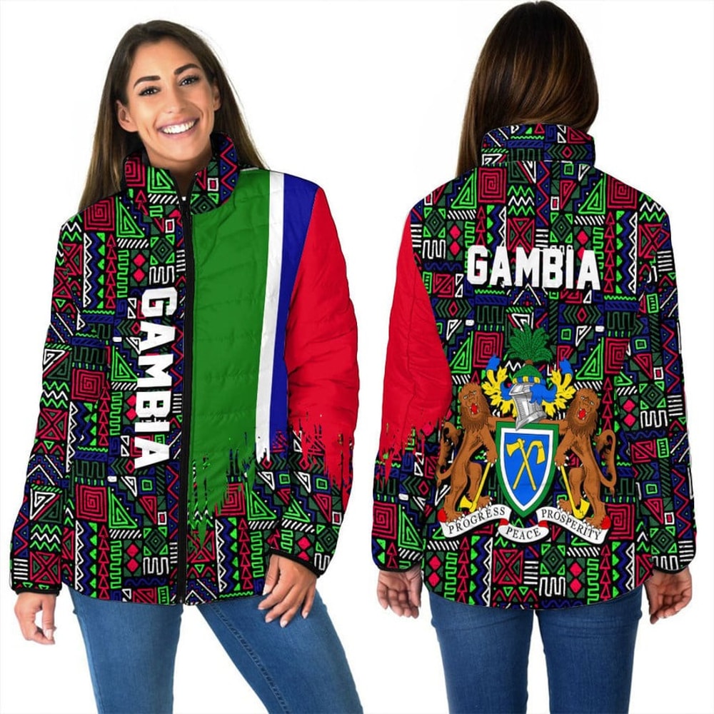 Gambia Women's Padded Jacket Kente Pattern, African Padded Jacket For Men Women