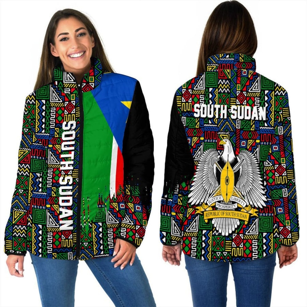 South Sudan Women's Padded Jacket Kente Pattern, African Padded Jacket For Men Women