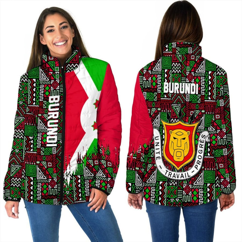 Burundi Women's Padded Jacket Kente Pattern, African Padded Jacket For Men Women