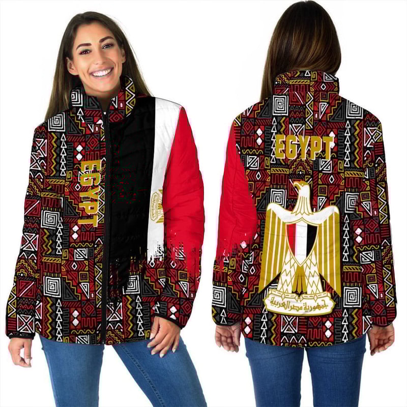 Egypt Women's Padded Jacket Kente Pattern, African Padded Jacket For Men Women