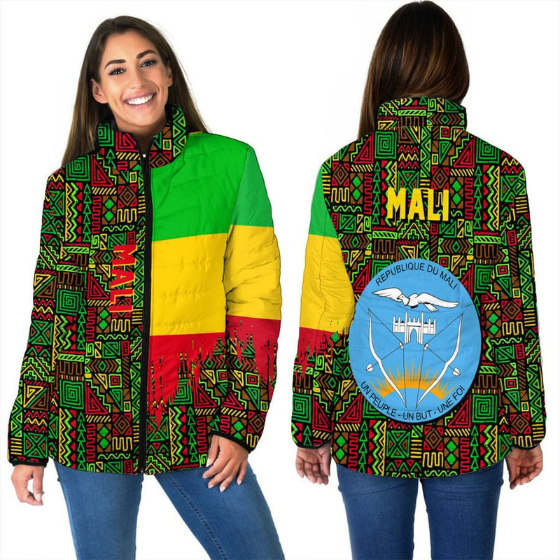 Mali Women's Padded Jacket Kente Pattern, African Padded Jacket For Men Women