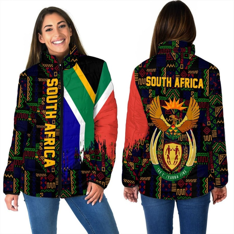 South Africa Women's Padded Jacket Kente Pattern, African Padded Jacket For Men Women
