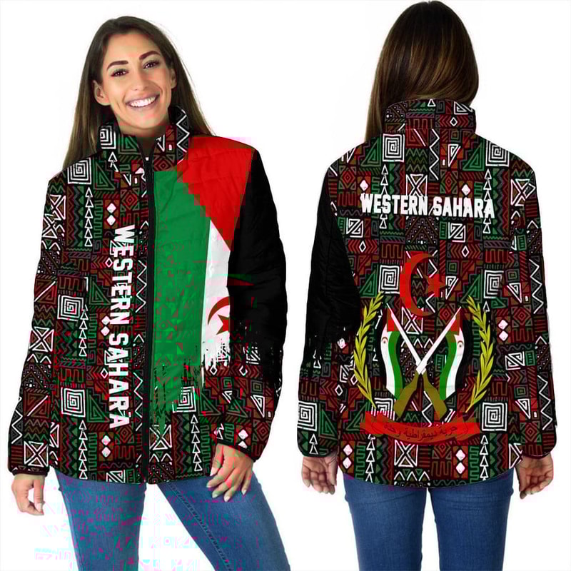 Western Sahara Women's Padded Jacket Kente Pattern, African Padded Jacket For Men Women