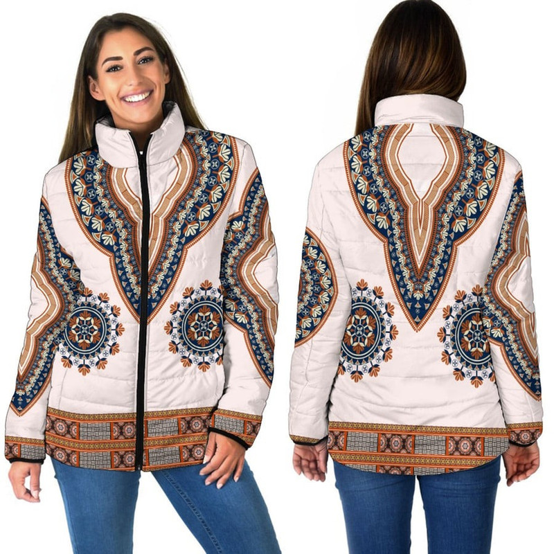 Africa Dashiki Neck - Women Padded Jacket, African Padded Jacket For Men Women