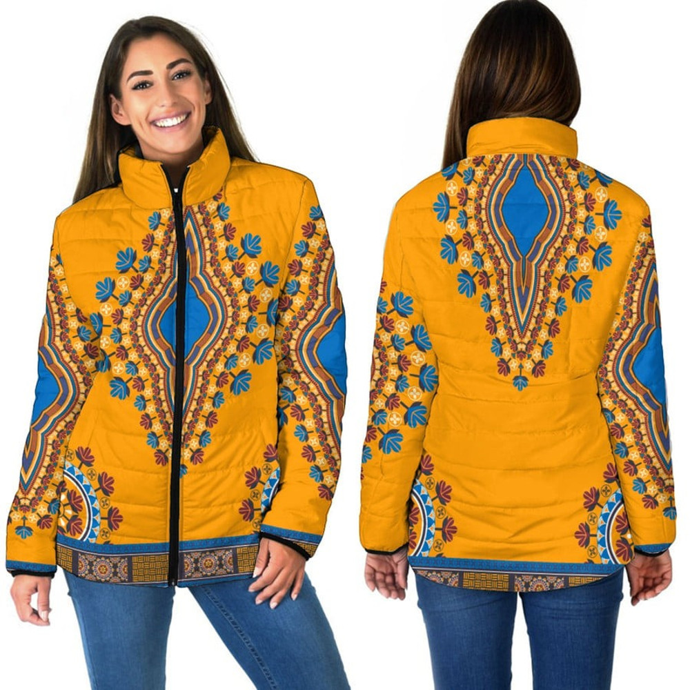 Neck Africa Dashiki - Women Padded Jacket, African Padded Jacket For Men Women