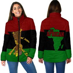africa zone women padded jacket - pan african flag and black power, african padded jacket for men women