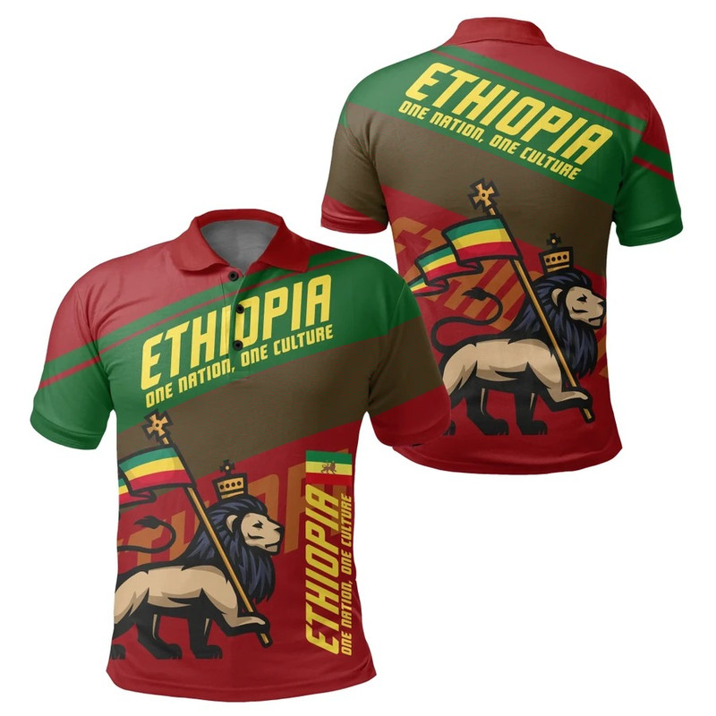 Lion Of Judah Ethiopia Polo Shirt - Fifth Style, African Polo Shirt For Men Women
