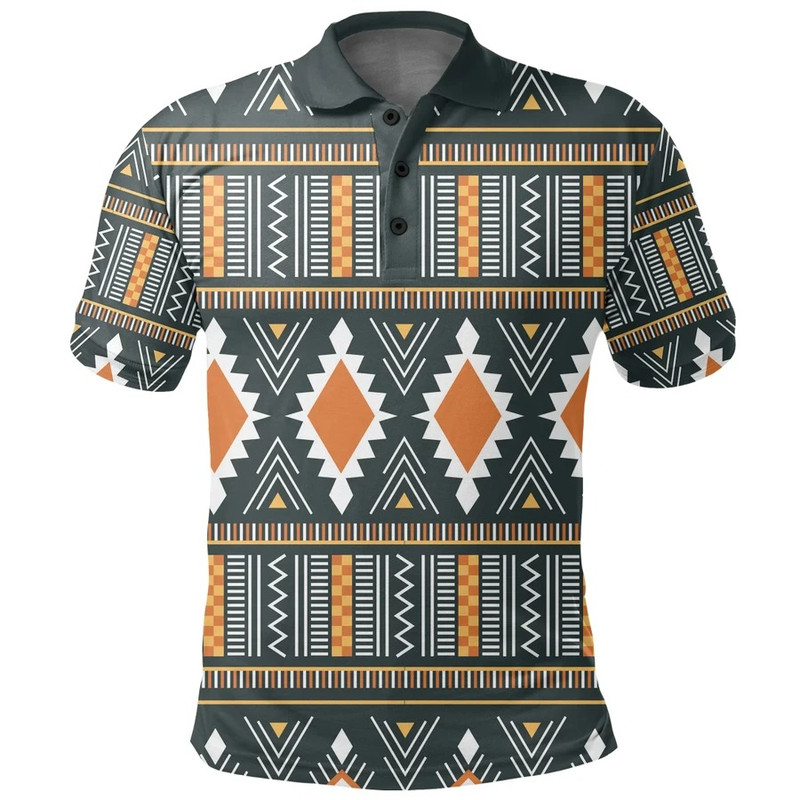 Kente Ashanti Geometric Polo Shirt, African Polo Shirt For Men Women