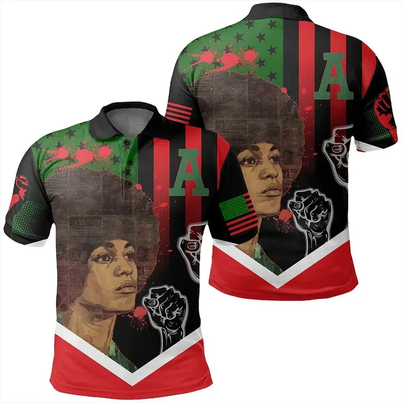 African American Flag Angela Davis Polo Shirt, African Polo Shirt For Men Women