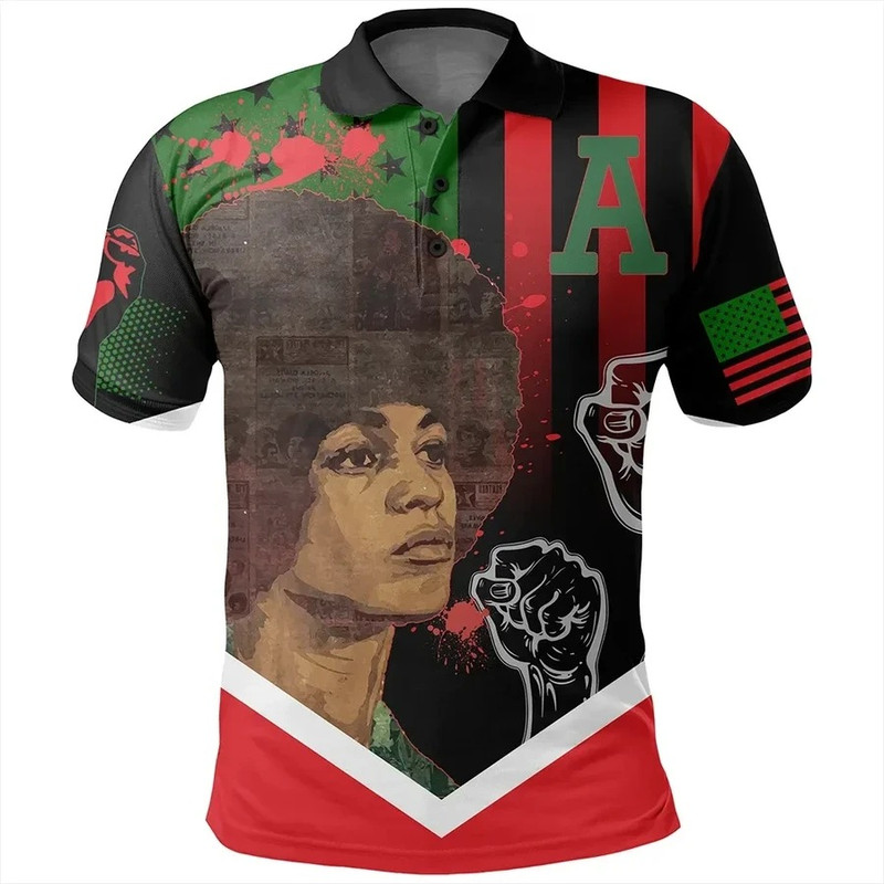 African American Flag Angela Davis Polo Shirt, African Polo Shirt For Men Women