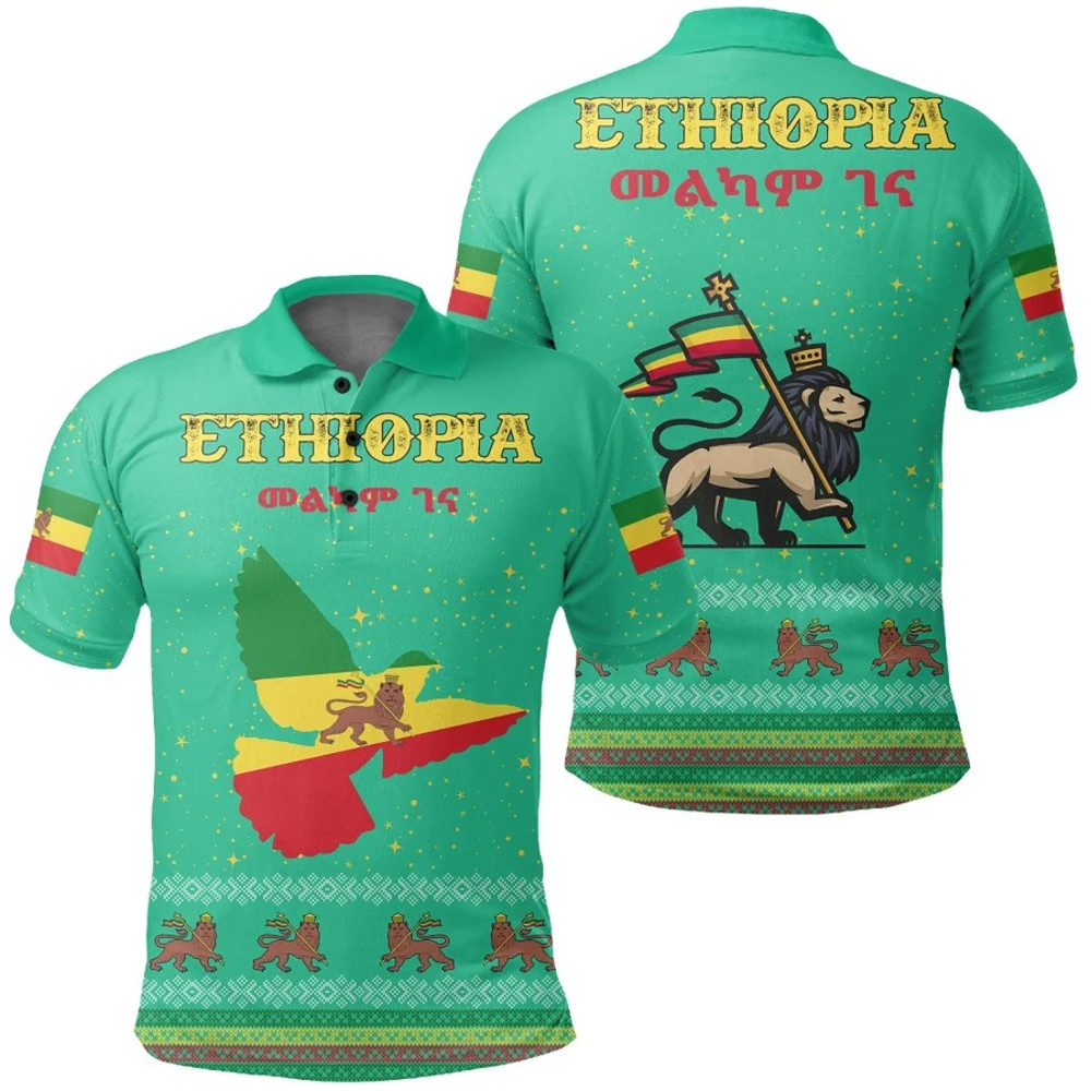 Ethiopia Christmas Polo Shirt - Eagle Style, African Polo Shirt For Men Women