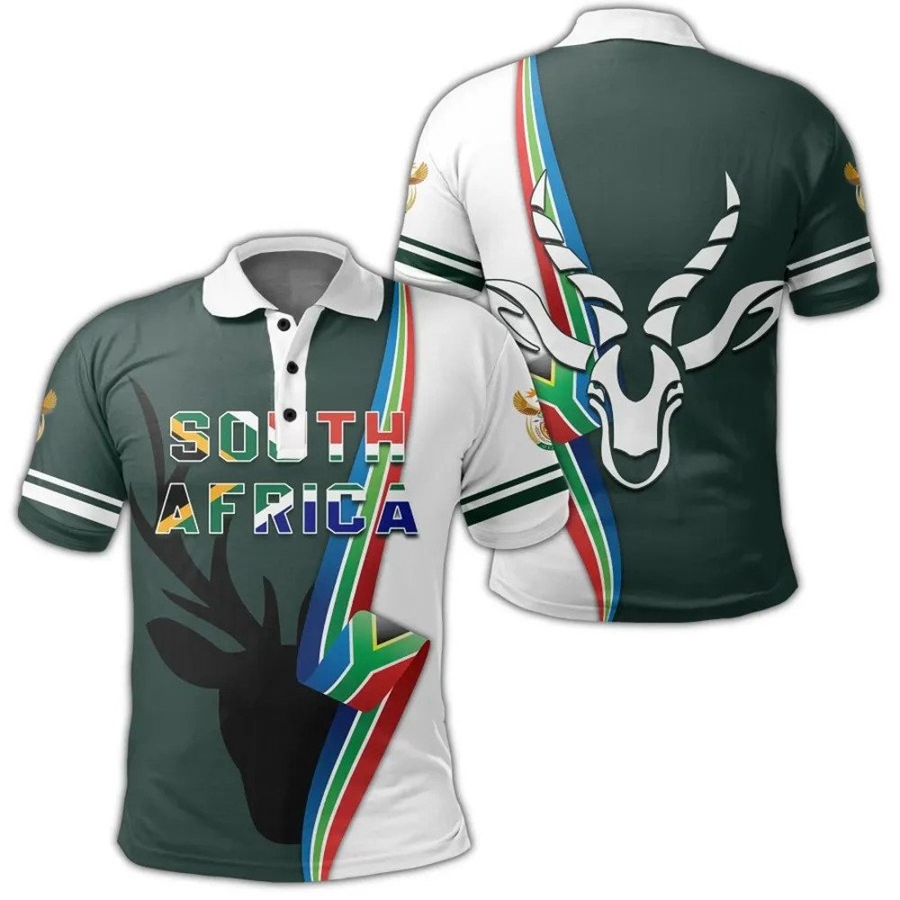 South Africa Springbok Flag Polo Shirt, African Polo Shirt For Men Women