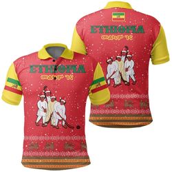 ethiopia christmas genna polo shirt - red style, african polo shirt for men women