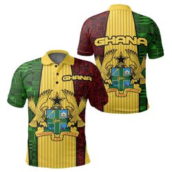 ghana coat of arms polo shirt, african polo shirt for men women