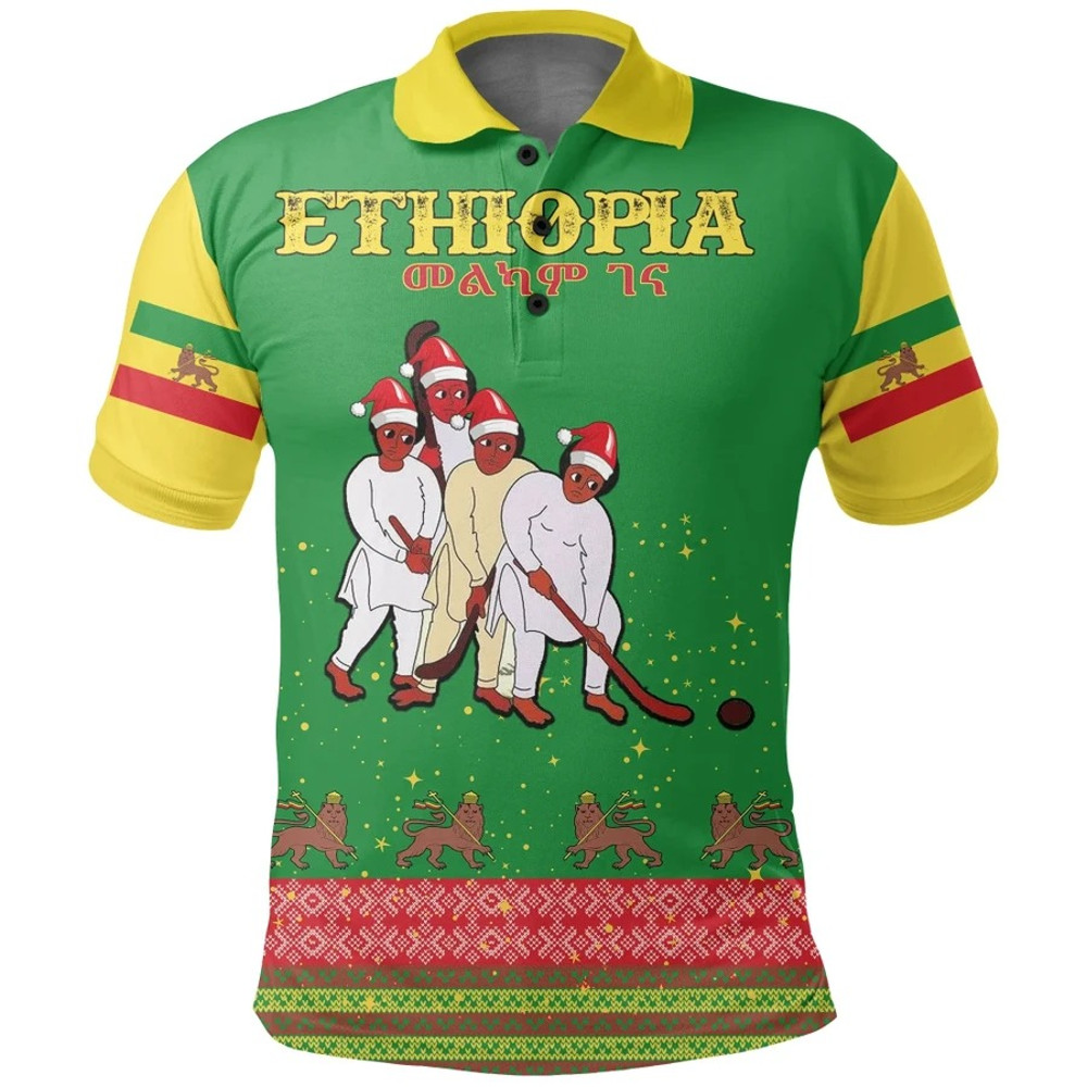 Ethiopia Christmas Genna Polo Shirt - Snow Style, African Polo Shirt For Men Women