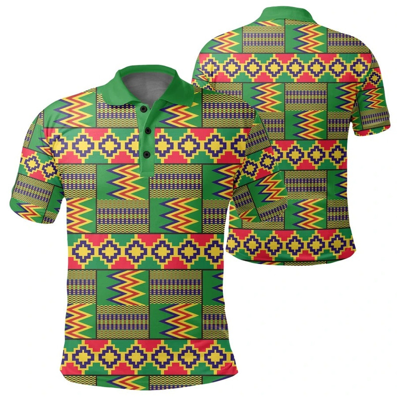 Kente Reggae Golden Polo Shirt, African Polo Shirt For Men Women