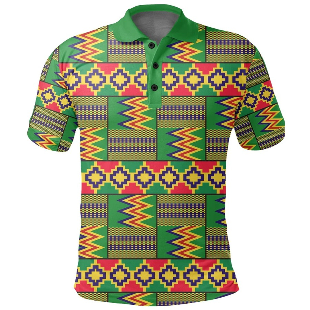 Kente Reggae Golden Polo Shirt, African Polo Shirt For Men Women
