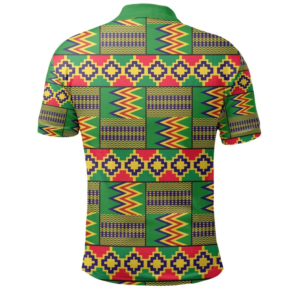 Kente Reggae Golden Polo Shirt, African Polo Shirt For Men Women