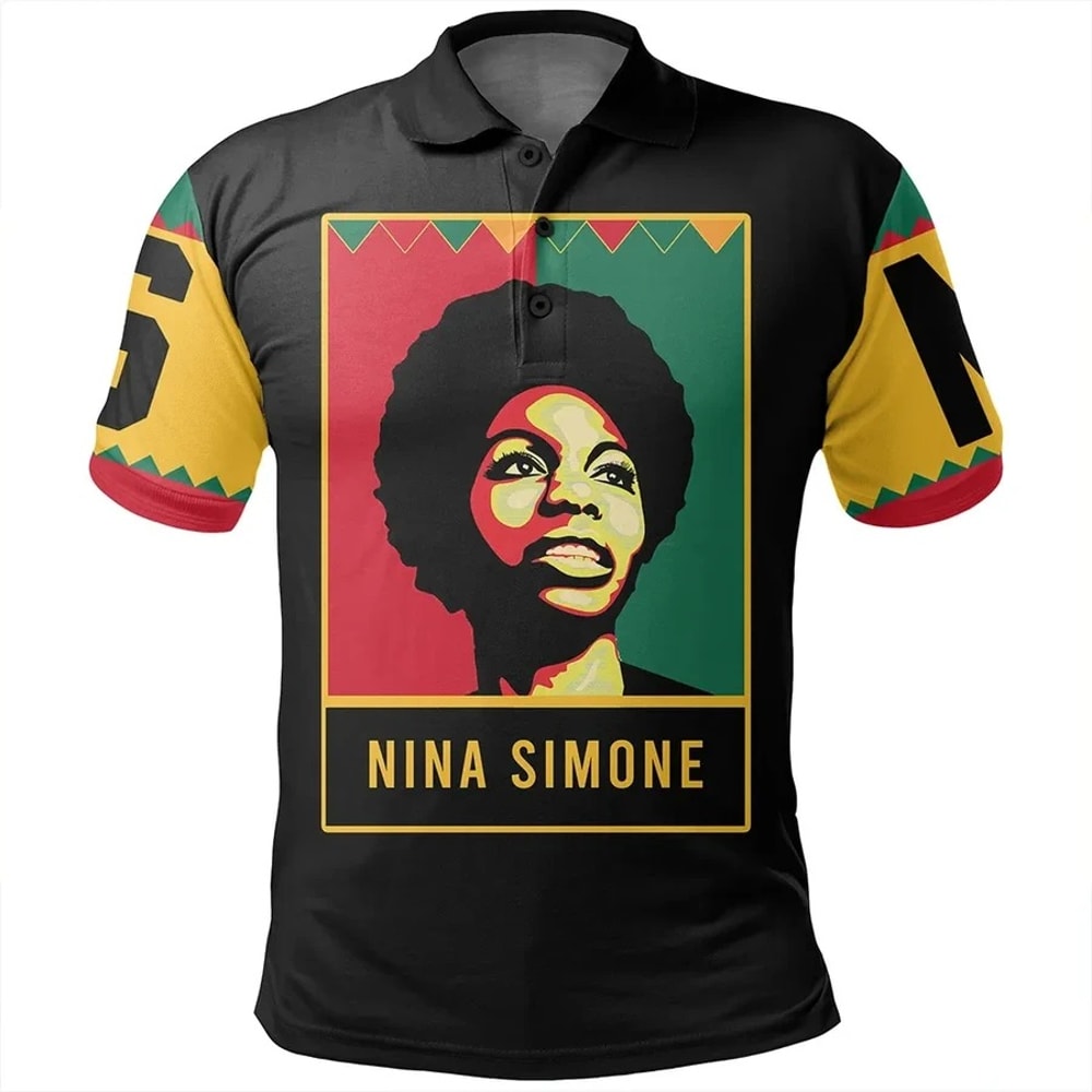 Nina Simone Black History Month Style Men Polo Shirt, African Polo Shirt For Men Women