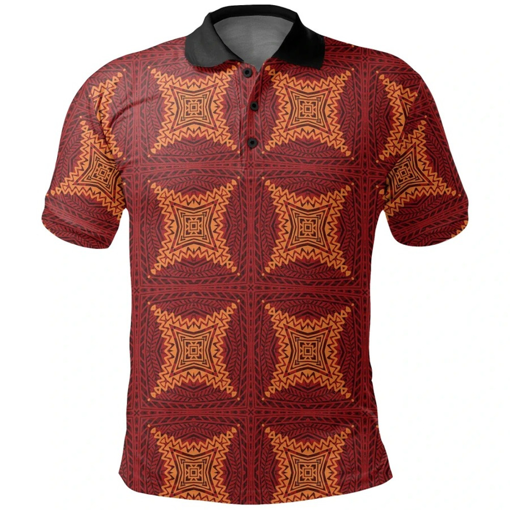 Mix Symbol Red Kitenge Polo Shirt, African Polo Shirt For Men Women