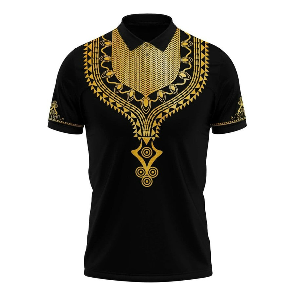 GOLD PATTERN DASHIKI Polo Shirt, African Polo Shirt For Men Women