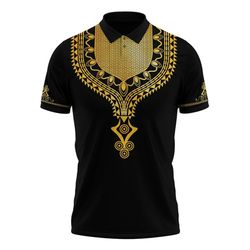 gold pattern dashiki polo shirt, african polo shirt for men women