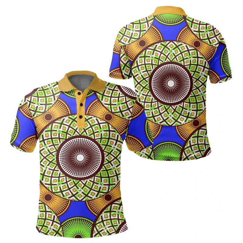 Ankara Vibrant Circle Polo Shirt, African Polo Shirt For Men Women