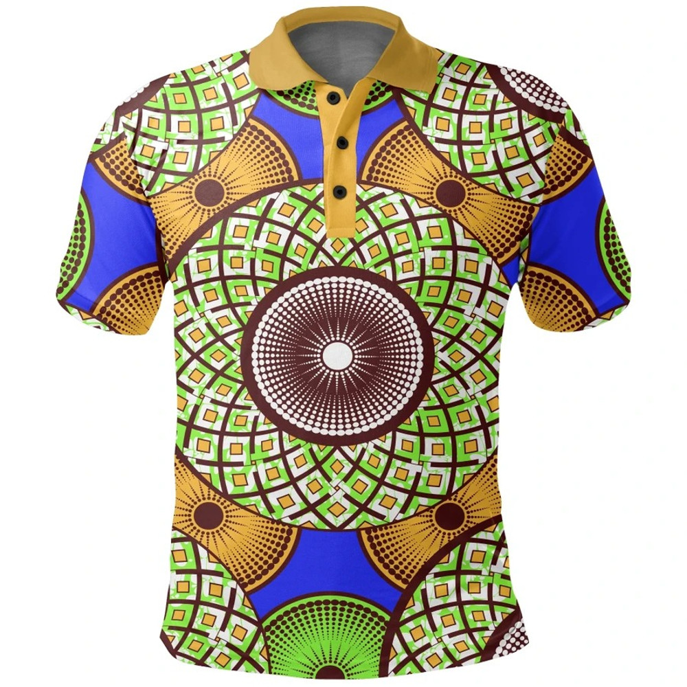 Ankara Vibrant Circle Polo Shirt, African Polo Shirt For Men Women