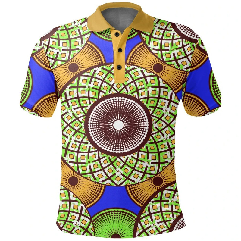 Ankara Vibrant Circle Polo Shirt, African Polo Shirt For Men Women